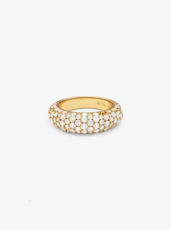 Damske Prstene Michael Kors Precious Metal-Plated Sterling Silver Pavé Zlate - Šperky Michael Kors Nejlevnejsi | AOKDN-0862